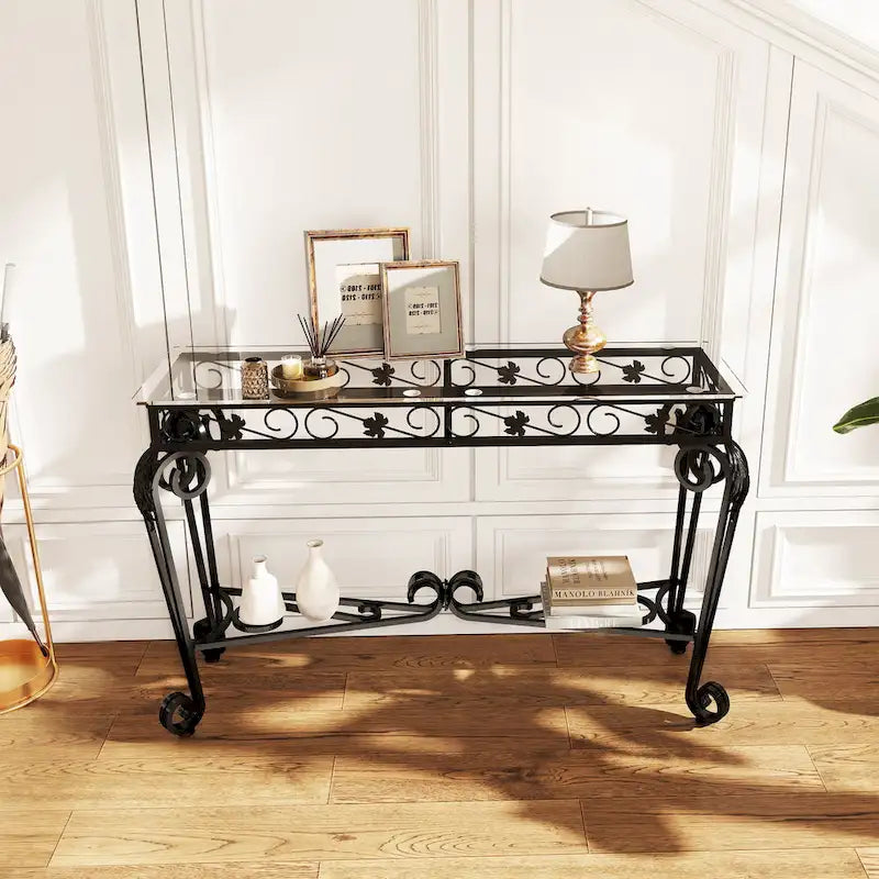 Table en verre et métal de style moderne