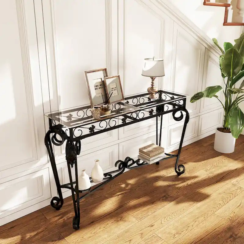 Table en verre et métal de style moderne