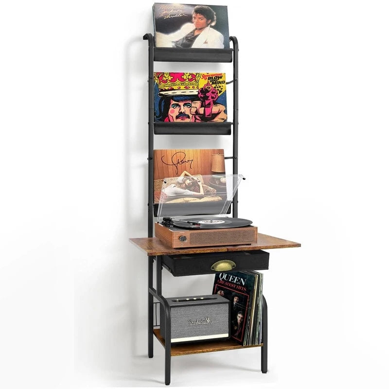Meuble tourne-disque avec rangement pour vinyles - 13,8 L x 11,8 l x 56,7 H