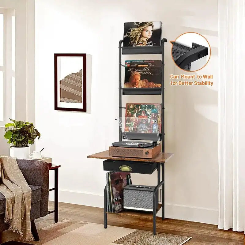 Meuble tourne-disque avec rangement pour vinyles - 13,8 L x 11,8 l x 56,7 H