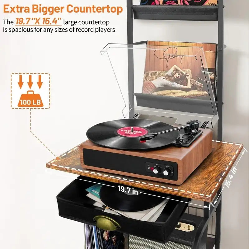 Meuble tourne-disque avec rangement pour vinyles - 13,8 L x 11,8 l x 56,7 H