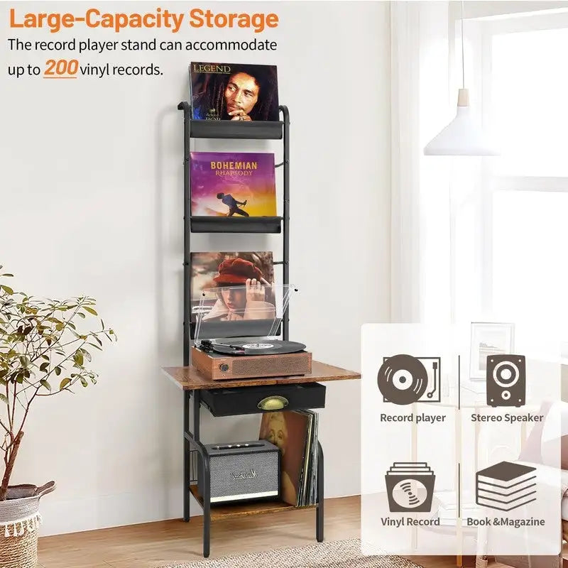 Meuble tourne-disque avec rangement pour vinyles - 13,8 L x 11,8 l x 56,7 H