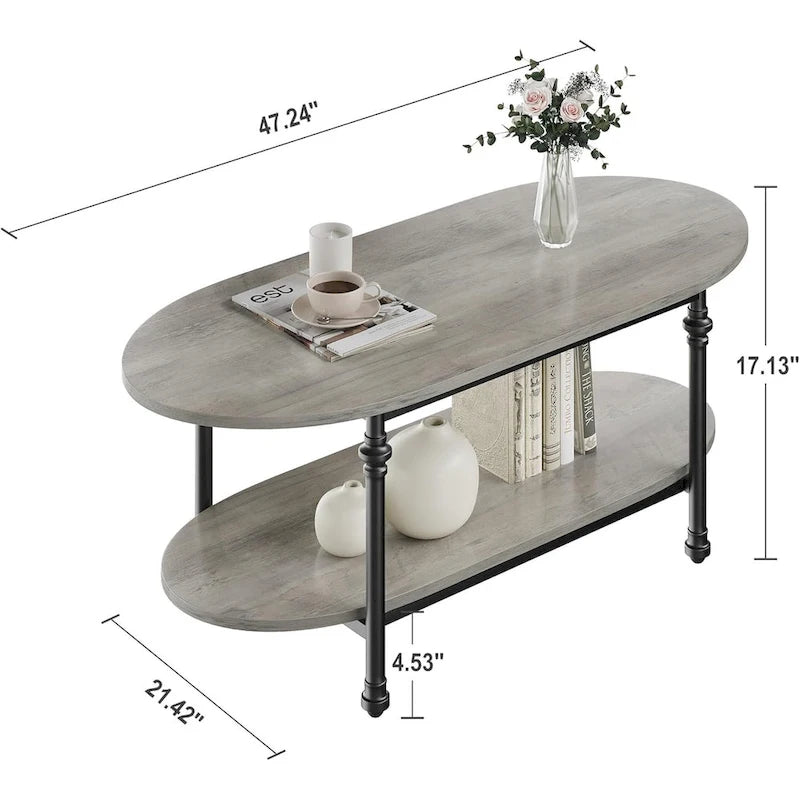 Table basse ovale, table à thé unique, table de salon mi-siècle 120 cm