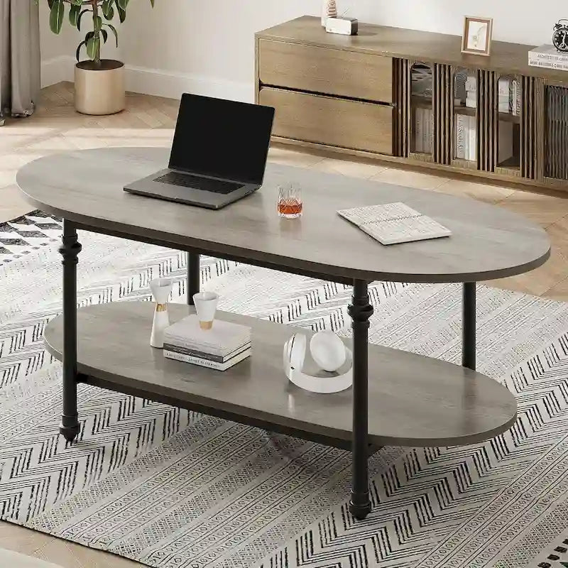 Table basse ovale, table à thé unique, table de salon mi-siècle 120 cm
