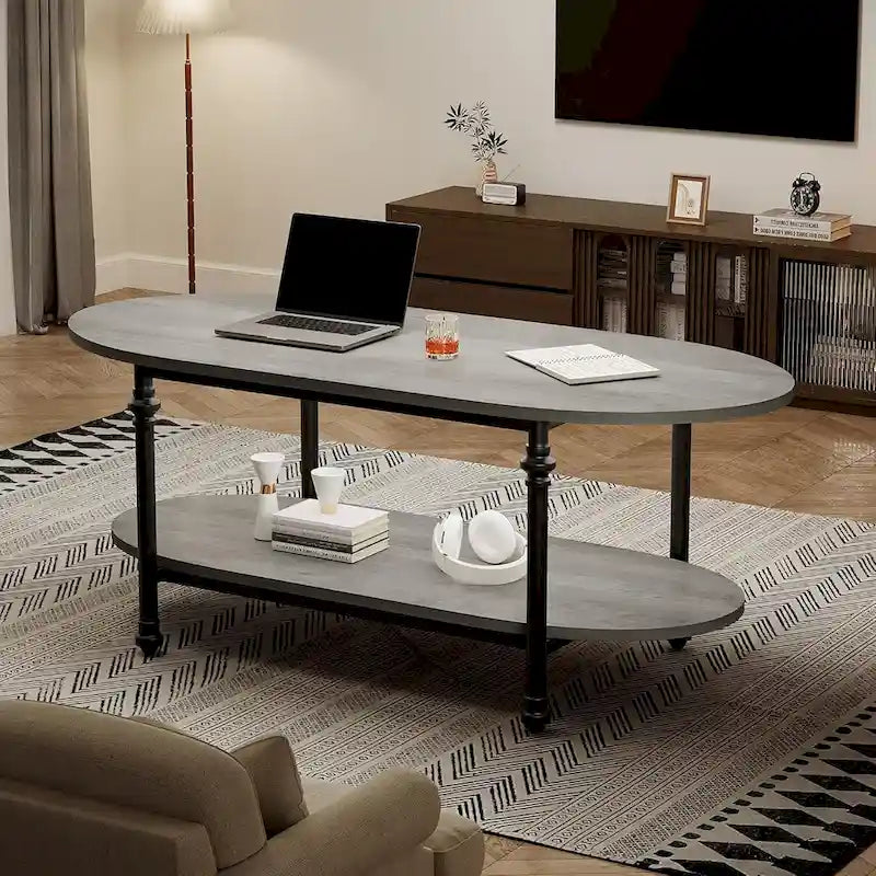 Table basse ovale, table à thé unique, table de salon mi-siècle 120 cm