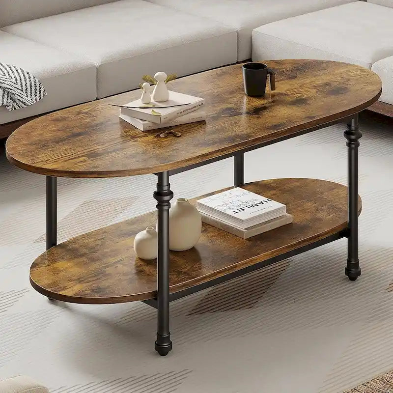 Table basse ovale, table à thé unique, table de salon mi-siècle 120 cm