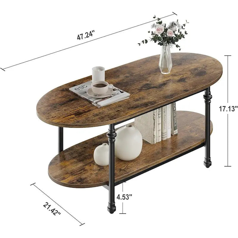 Table basse ovale, table à thé unique, table de salon mi-siècle 120 cm