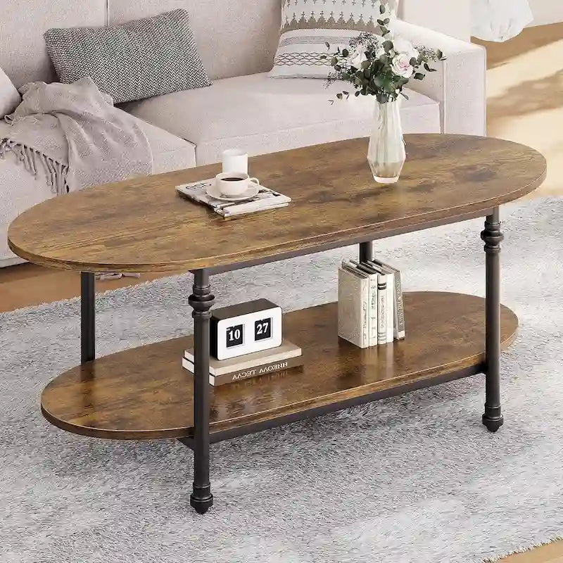 Table basse ovale, table à thé unique, table de salon mi-siècle 120 cm