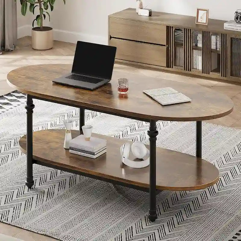 Table basse ovale, table à thé unique, table de salon mi-siècle 120 cm