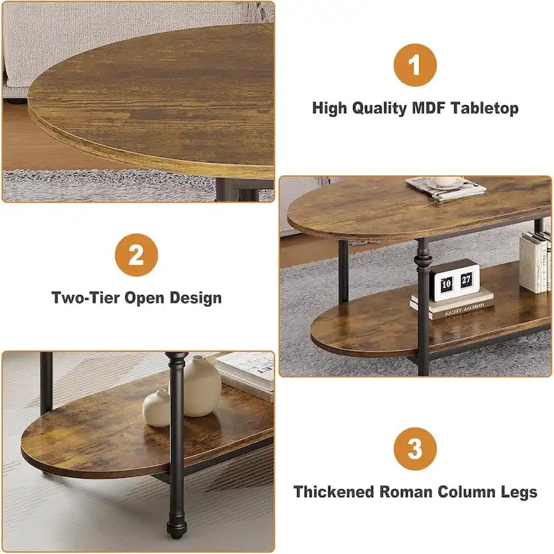 Table basse ovale, table à thé unique, table de salon mi-siècle 120 cm