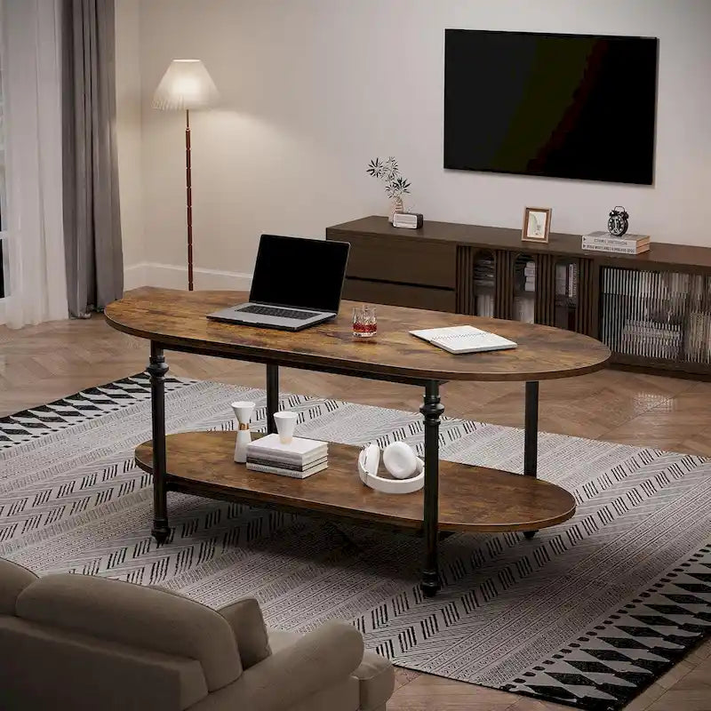 Table basse ovale, table à thé unique, table de salon mi-siècle 120 cm