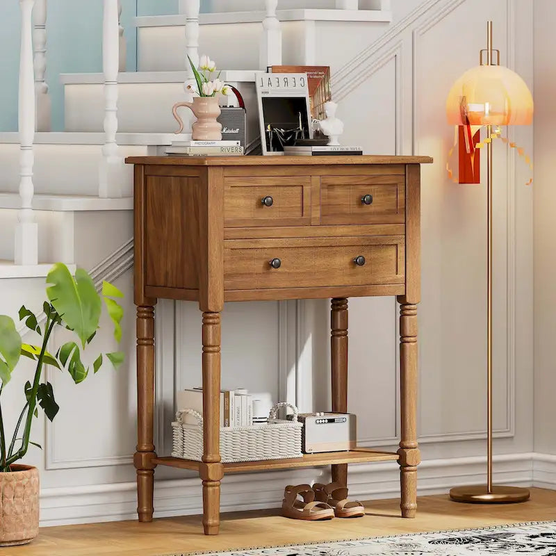 Console étroite avec tiroirs et étagère inférieure