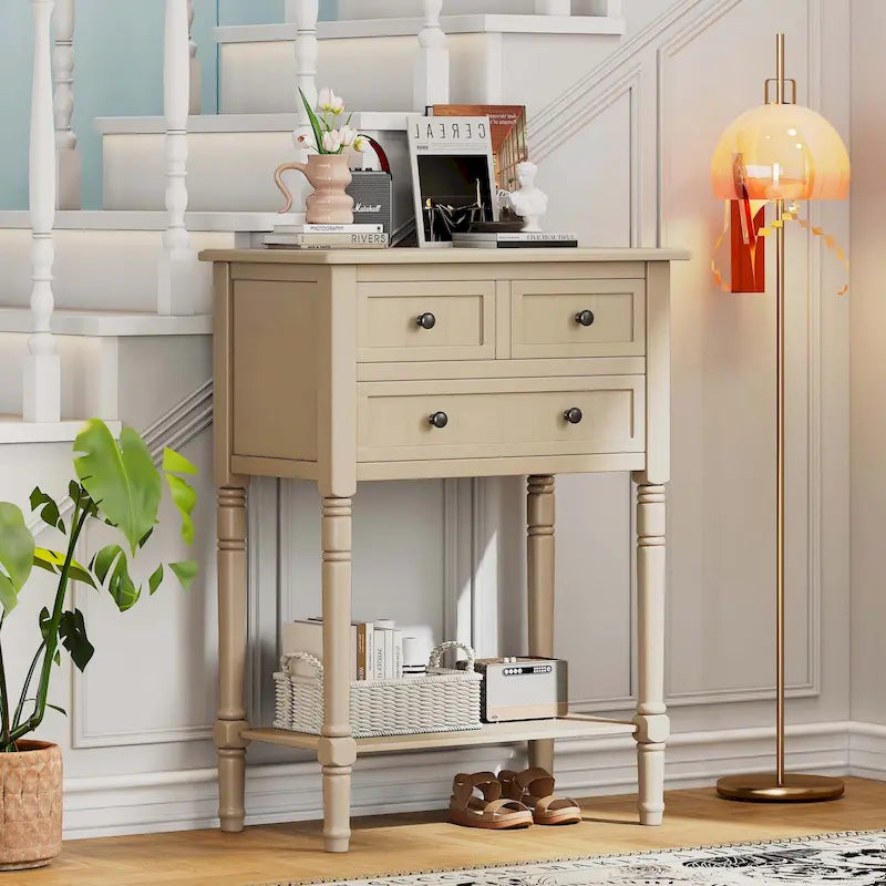 Console étroite avec tiroirs et étagère inférieure