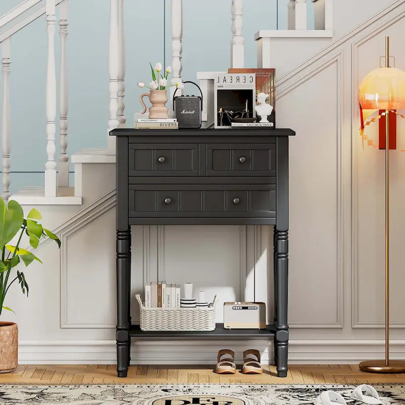 Console étroite avec tiroirs et étagère inférieure
