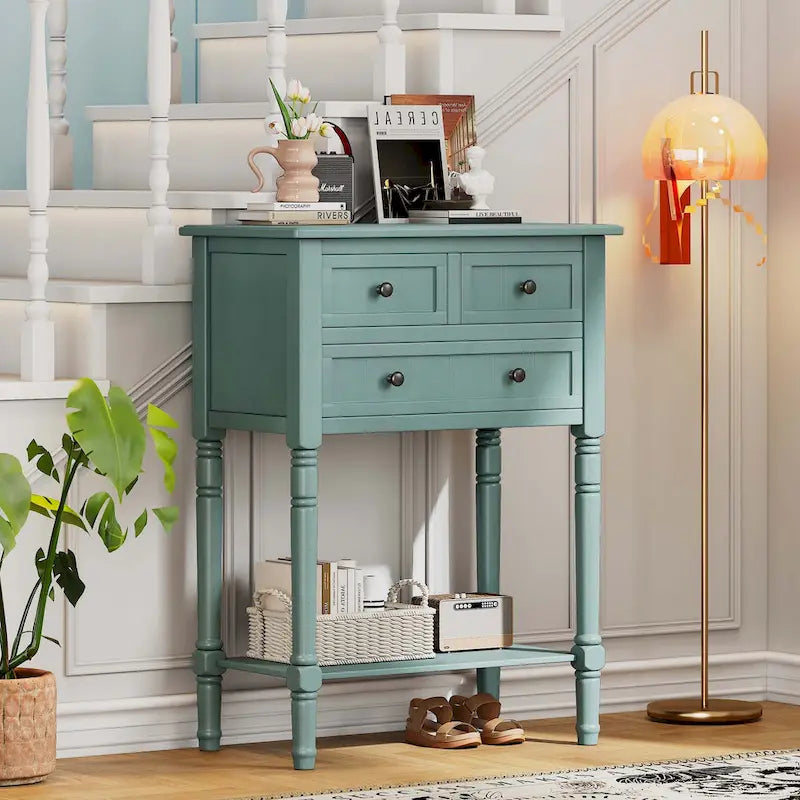 Console étroite avec tiroirs et étagère inférieure