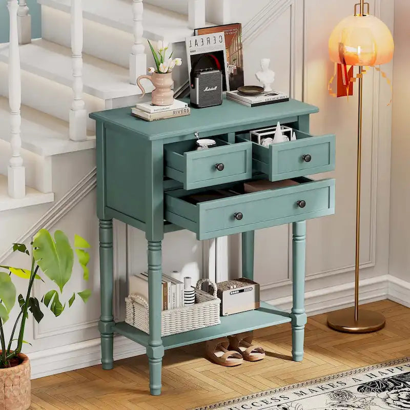 Console étroite avec tiroirs et étagère inférieure