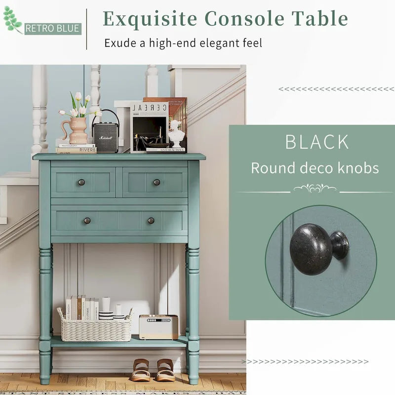 Console étroite avec tiroirs et étagère inférieure