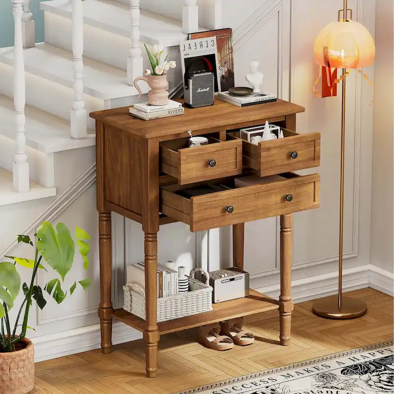 Console étroite avec tiroirs et étagère inférieure
