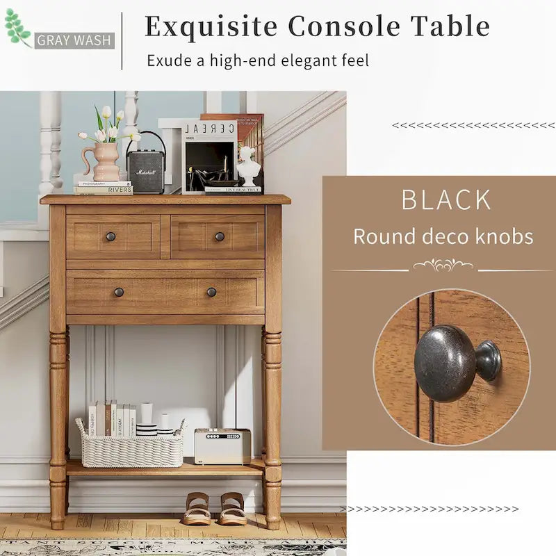 Console étroite avec tiroirs et étagère inférieure