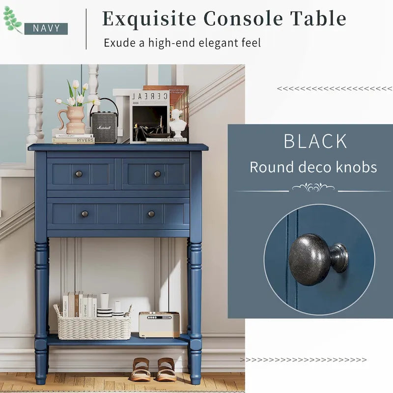 Console étroite avec tiroirs et étagère inférieure