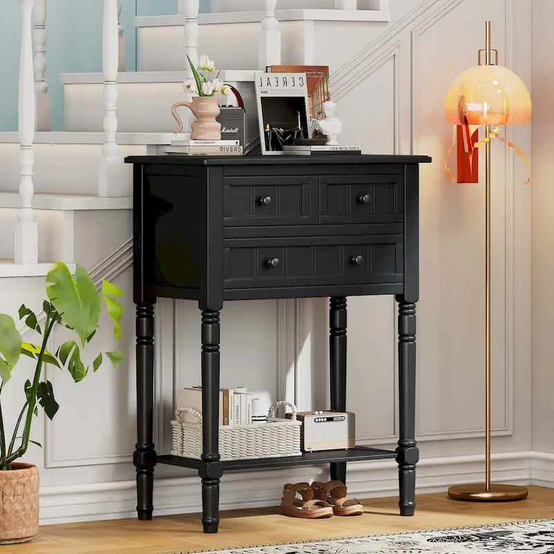 Console étroite avec tiroirs et étagère inférieure
