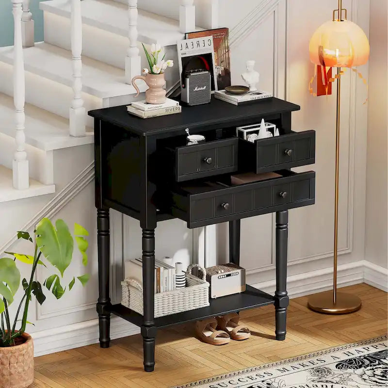Console étroite avec tiroirs et étagère inférieure