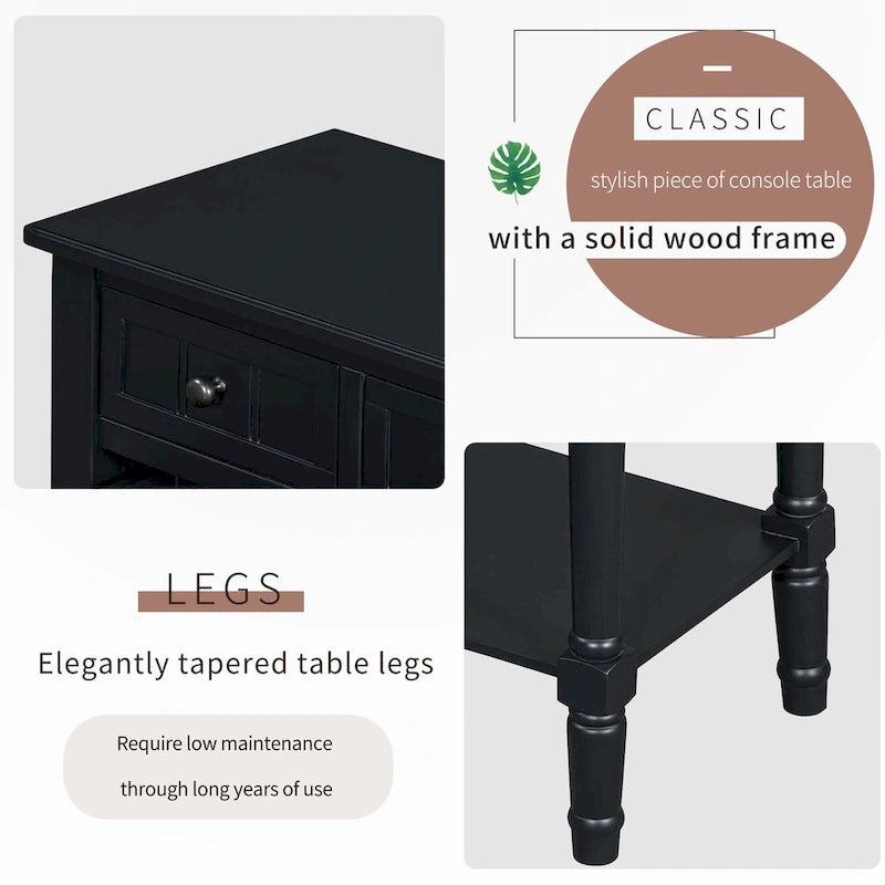 Console étroite avec tiroirs et étagère inférieure