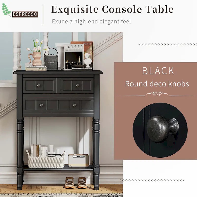 Console étroite avec tiroirs et étagère inférieure
