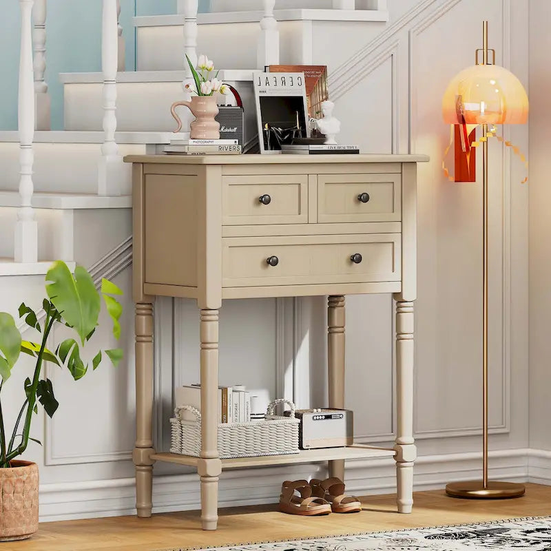 Console étroite avec tiroirs et étagère inférieure