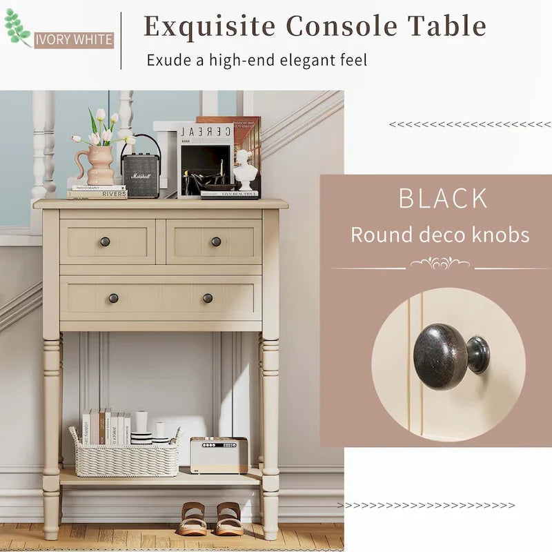 Console étroite avec tiroirs et étagère inférieure