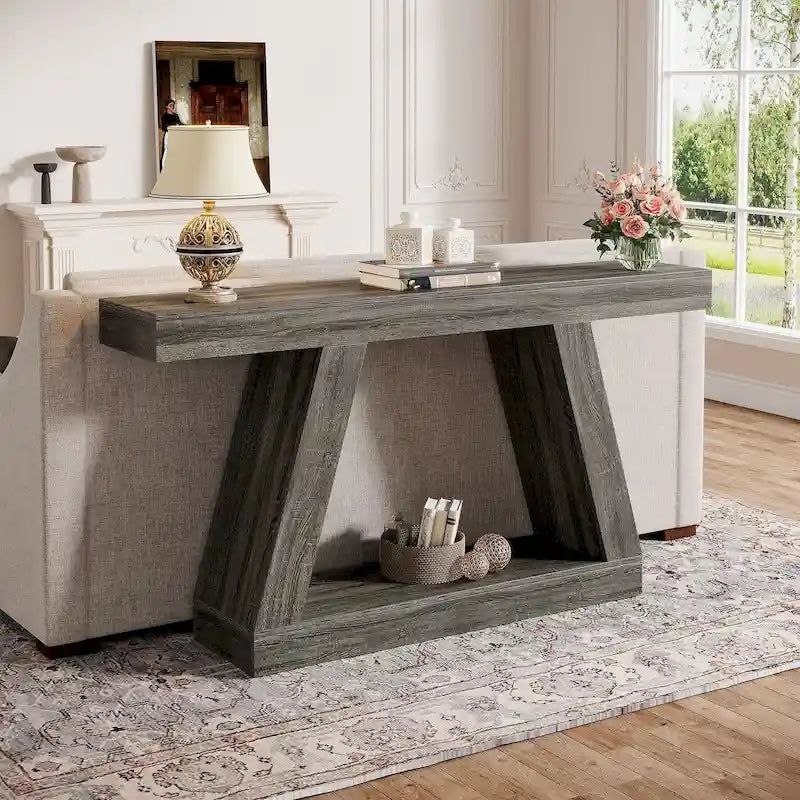 Table console d'entrée style ferme de 55 pouces avec rangement