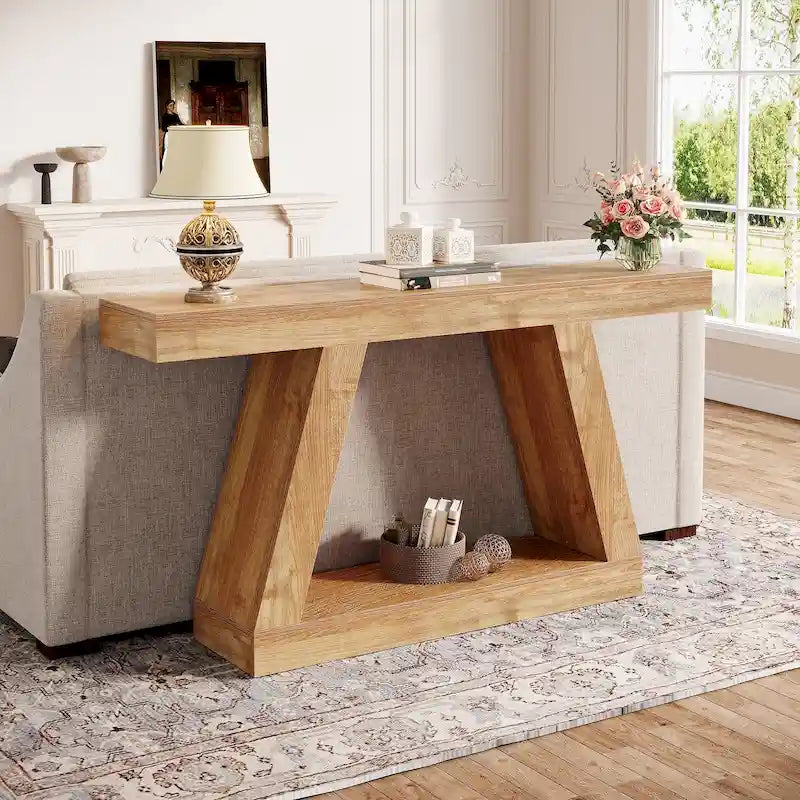 Table console d'entrée style ferme de 55 pouces avec rangement