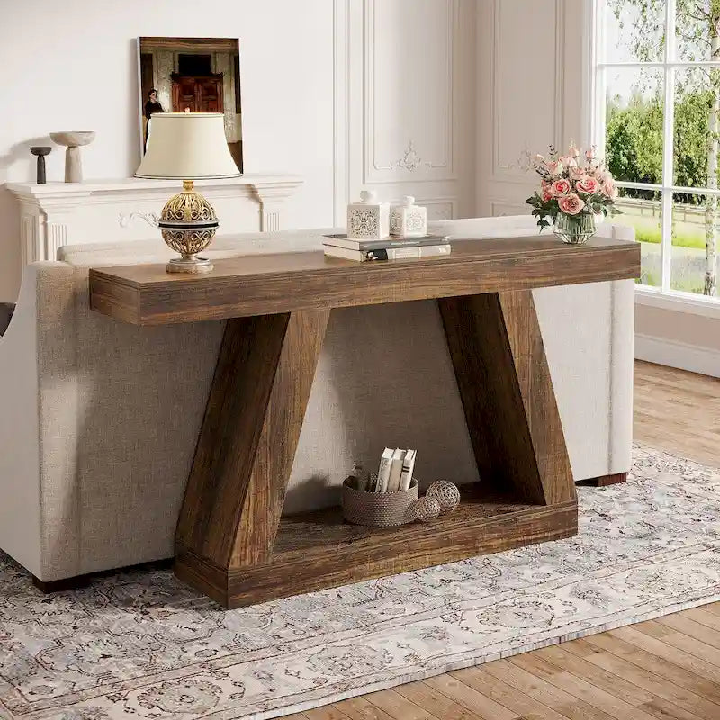 Table console d'entrée style ferme de 55 pouces avec rangement