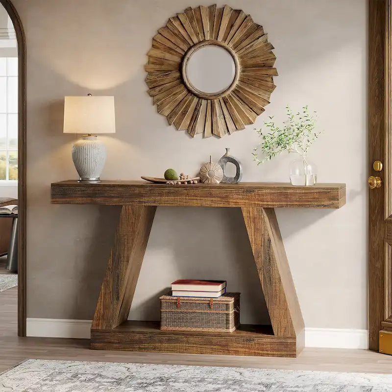 Table console d'entrée style ferme de 55 pouces avec rangement