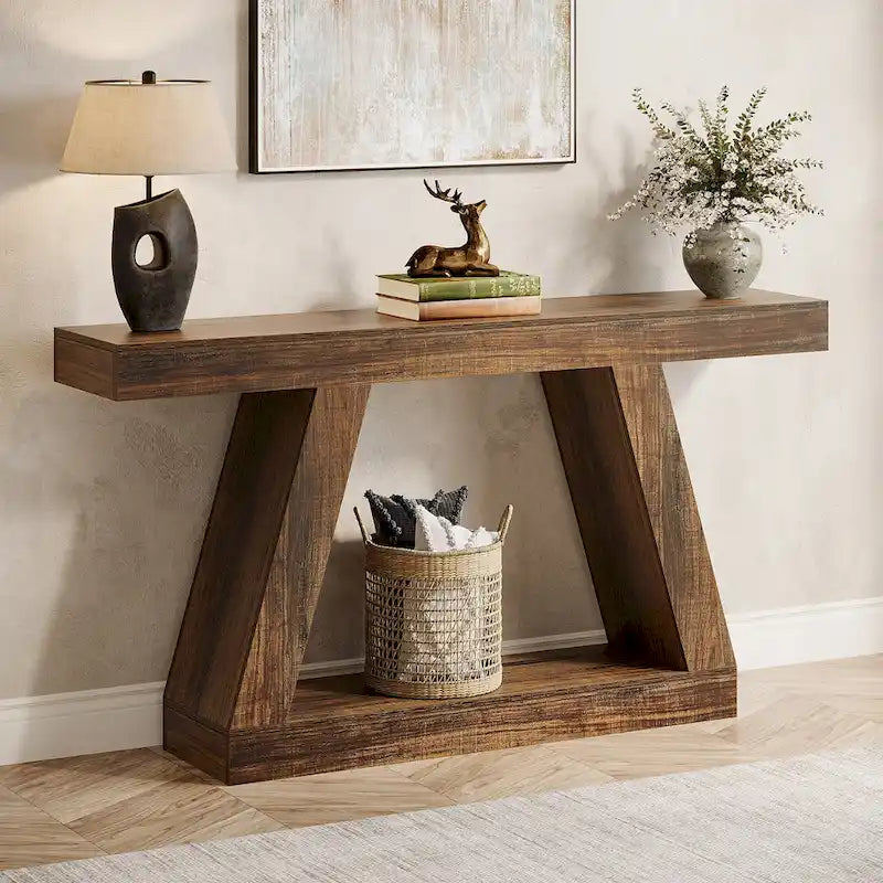 Table console d'entrée style ferme de 55 pouces avec rangement