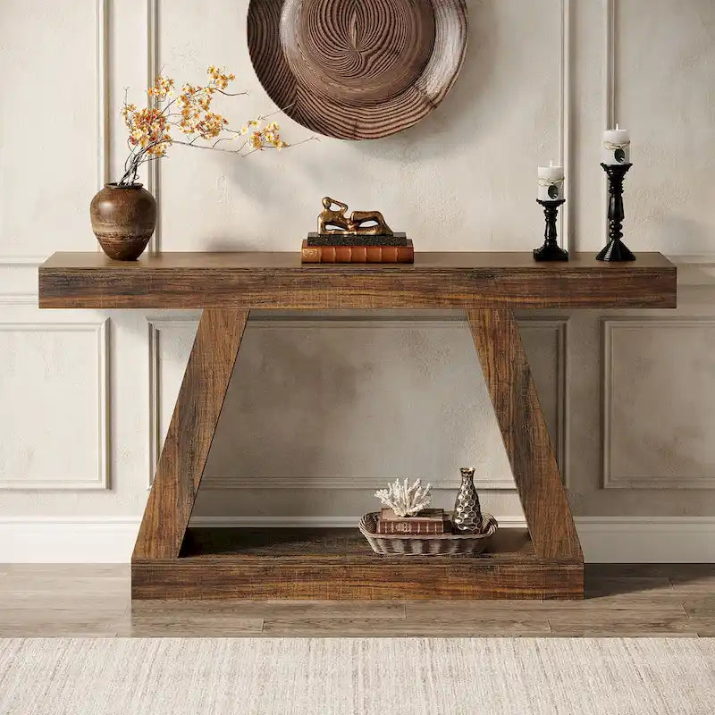 Table console d'entrée style ferme de 55 pouces avec rangement