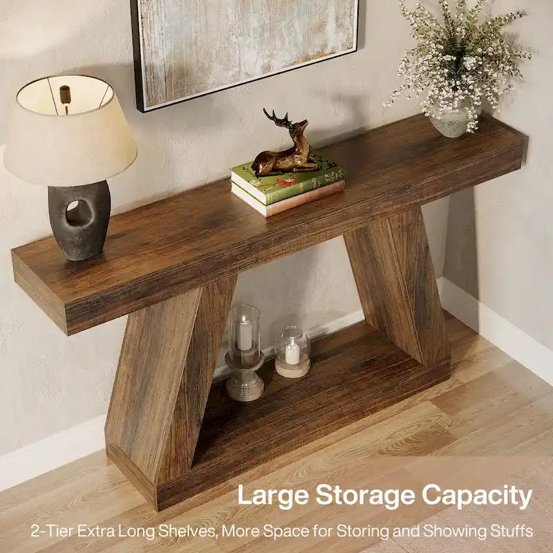 Table console d'entrée style ferme de 55 pouces avec rangement