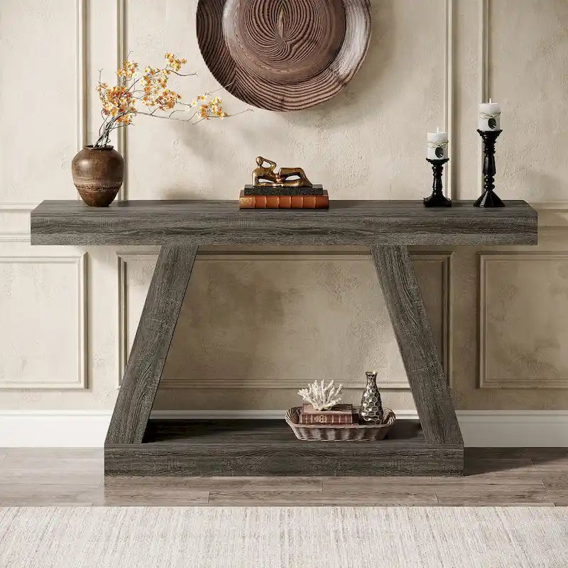 Table console d'entrée style ferme de 55 pouces avec rangement