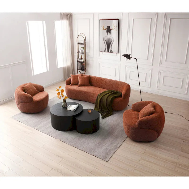 Fauteuil barrel pivotant à 360° Orange Modern 34.6 rembourré avec cadre en bois massif