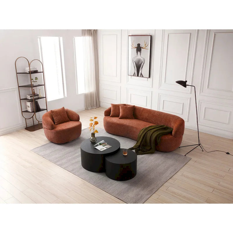 Fauteuil barrel pivotant à 360° Orange Modern 34.6 rembourré avec cadre en bois massif