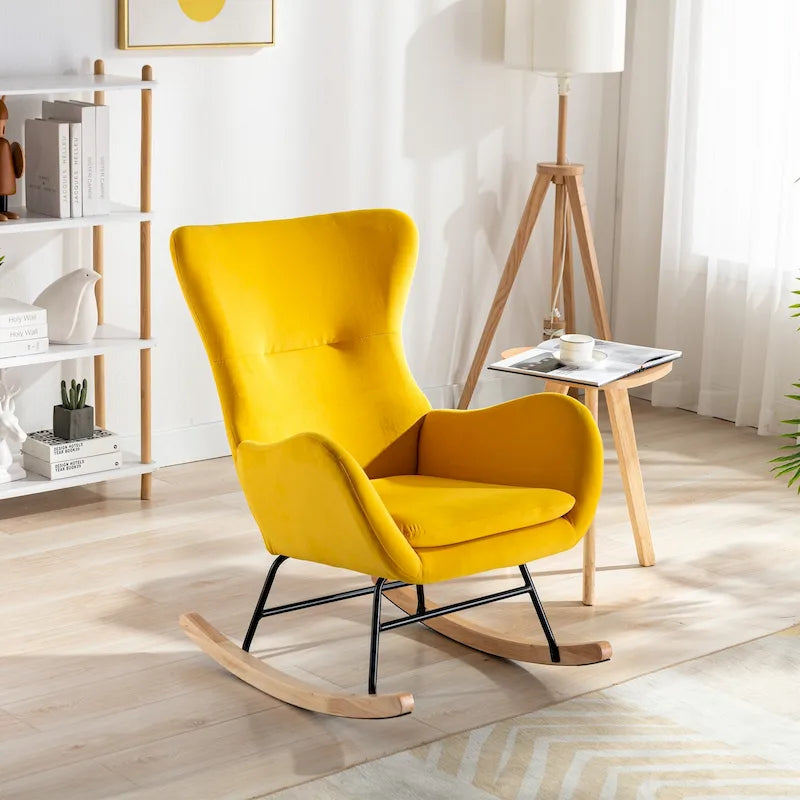 Fauteuil à bascule jaune rembourré à dossier haut de style moderne