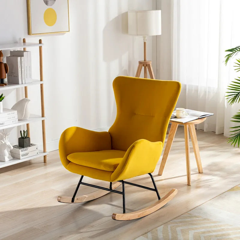 Fauteuil à bascule jaune rembourré à dossier haut de style moderne