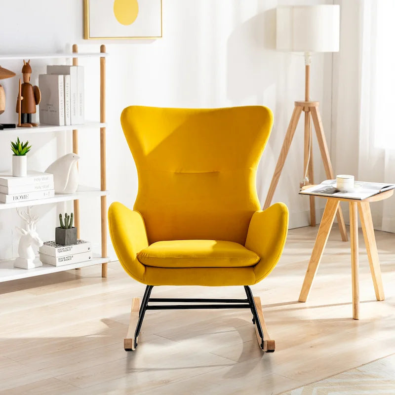 Fauteuil à bascule jaune rembourré à dossier haut de style moderne