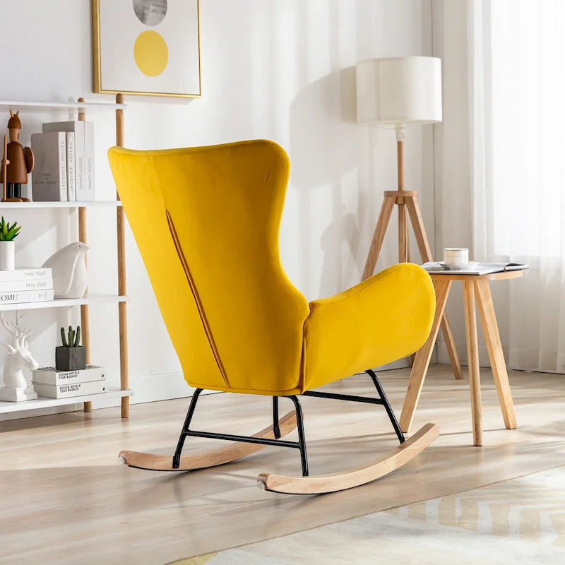 Fauteuil à bascule jaune rembourré à dossier haut de style moderne