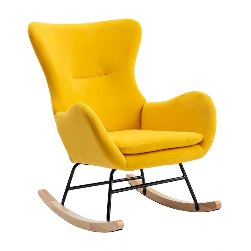 Fauteuil à bascule jaune rembourré à dossier haut de style moderne