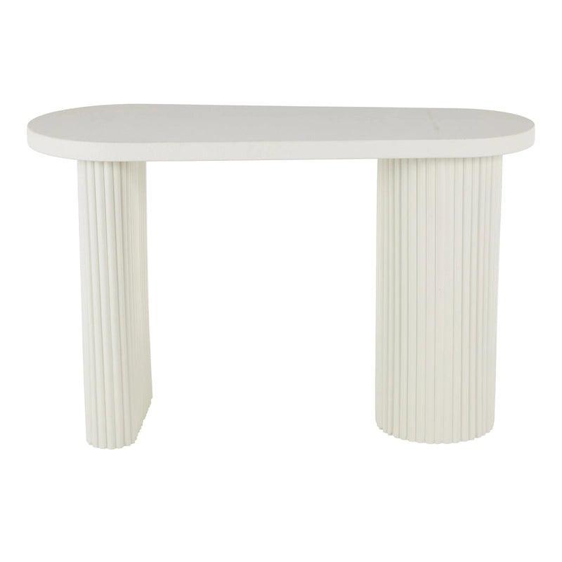 Table d'entrée ovale en métal fabriquée à la main (pieds nervurés) — Blanc