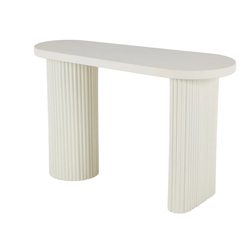 Table d'entrée ovale en métal fabriquée à la main (pieds nervurés) — Blanc