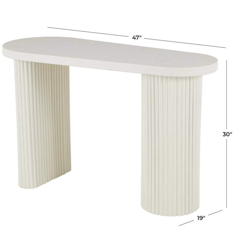 Table d'entrée ovale en métal fabriquée à la main (pieds nervurés) — Blanc