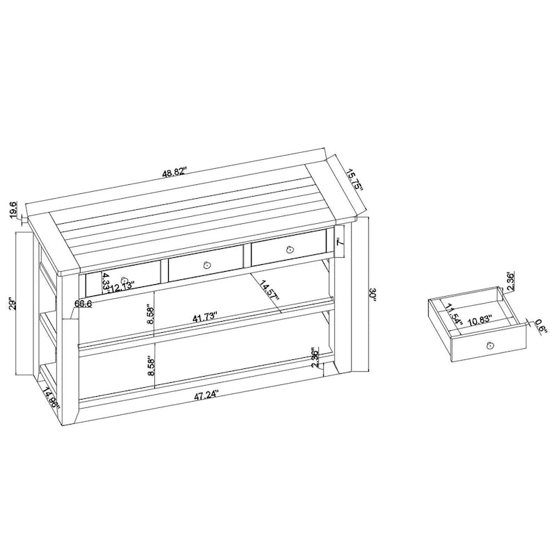Console de 48 po avec plateau en bois de pin massif