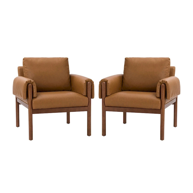 Lot de 2 fauteuils de salon confortables et brillants avec base en bois massif